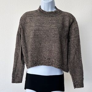 Levi's Mock Neck Boxy Cropped Wool Blend Sweater Black/Tan Womens Med